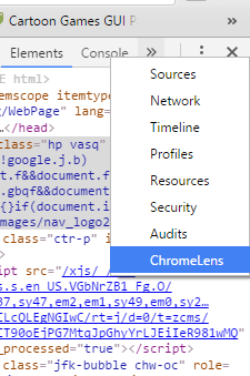 ChromeLens dropdown in Chrome DevTools
